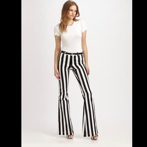 Alice + Olivia High-Waisted Striped Black Pants
